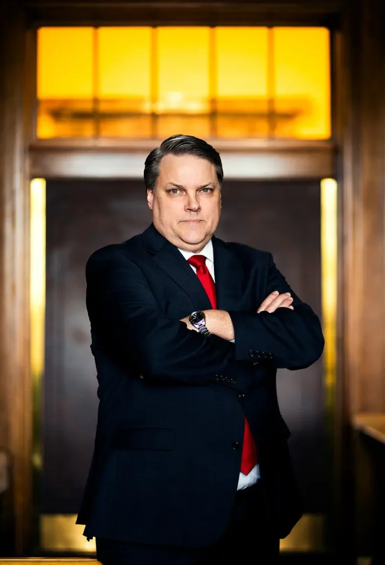 a man in a suit with his arms crossed